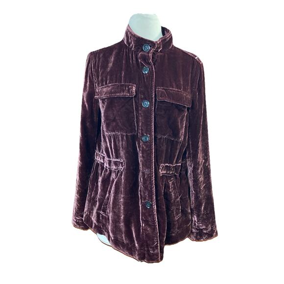 LOFT Women’s Crushed Velvet Utility Jacket Sz S Burgundy Button Goth Grunge - Picture 1 of 9